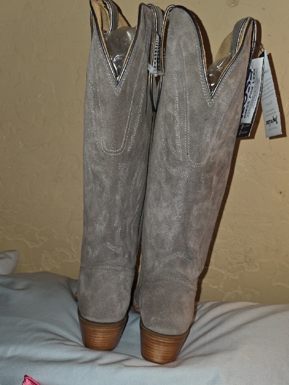 350- Tony Lama Ash Grey Liz Suede Western Knee-High Boots Dr4260 Size10B - Picture 2 of 14
